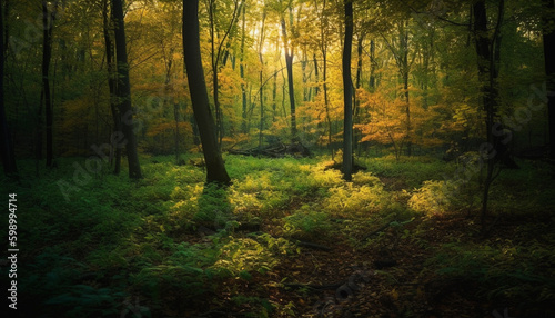 Bright autumn meadow  mysterious tree  spooky background generative AI