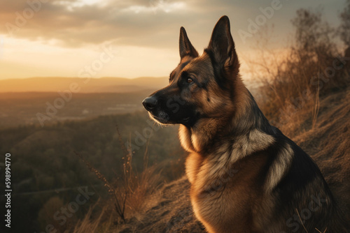 German shepherd. Portrait of a german shepherd dog. generative ai. Dog portrait, yellow grain field background