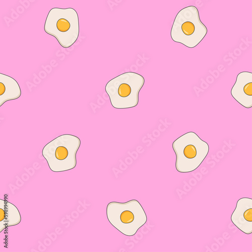 Cute seamless pattern scrambled eggs on pink background