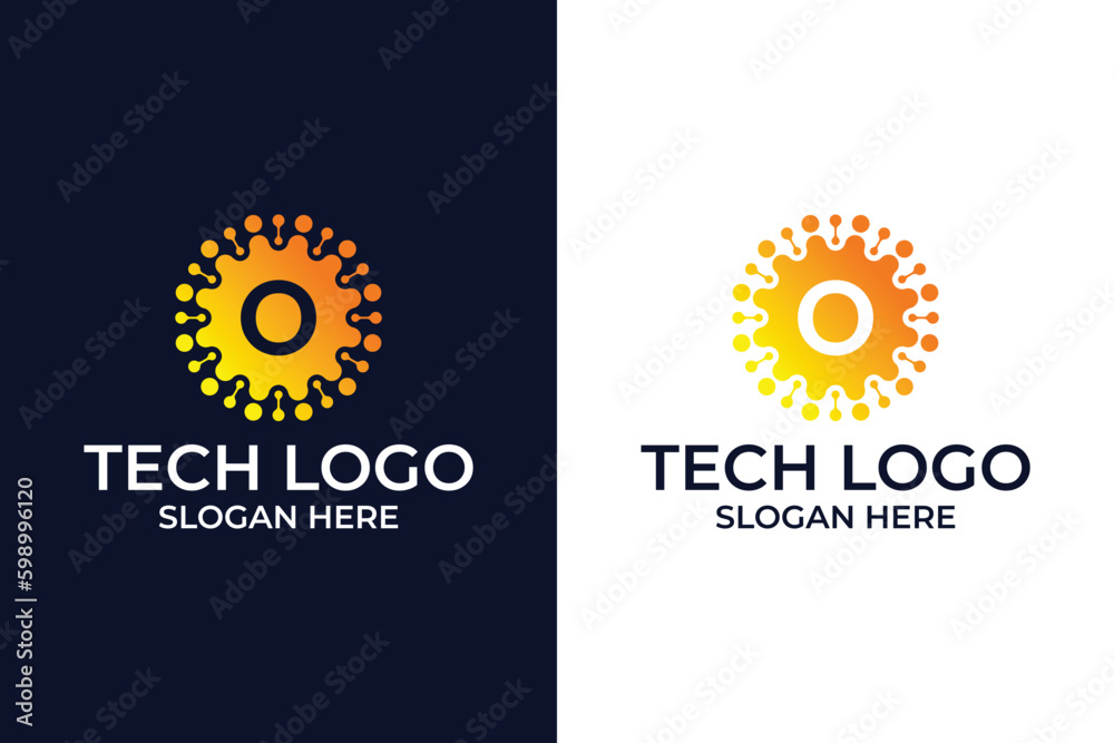 Fototapeta premium Smart and creative, dots or points letter O logo design template. energy tech planet atom vector icon. Geometric dot circle science medicine sign