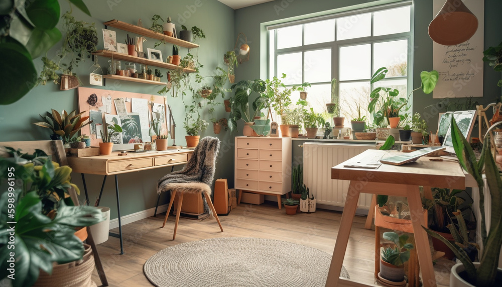Modern domestic room with creative home decor generative AI