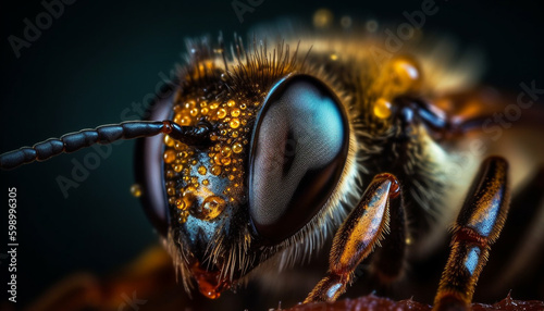 Sharp focus on small bee hairy leg generative AI © Jeronimo Ramos