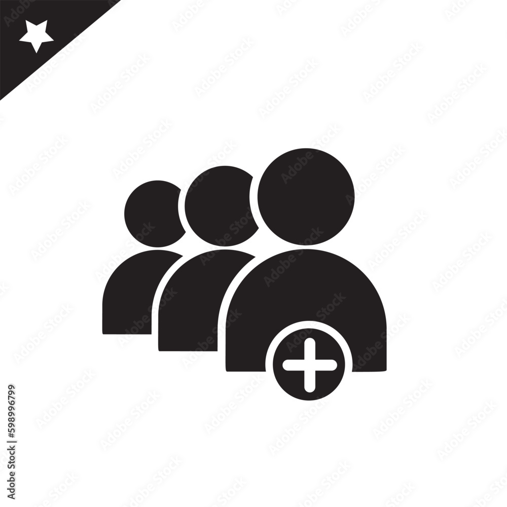 Add new user account or add new group black icon. Person profile social media with plus. Add new user account or add new group black icon. Person profile social media with plus.