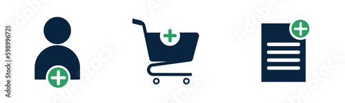 Modern set of icons. User, document, add to cart icon. Vector illustration.