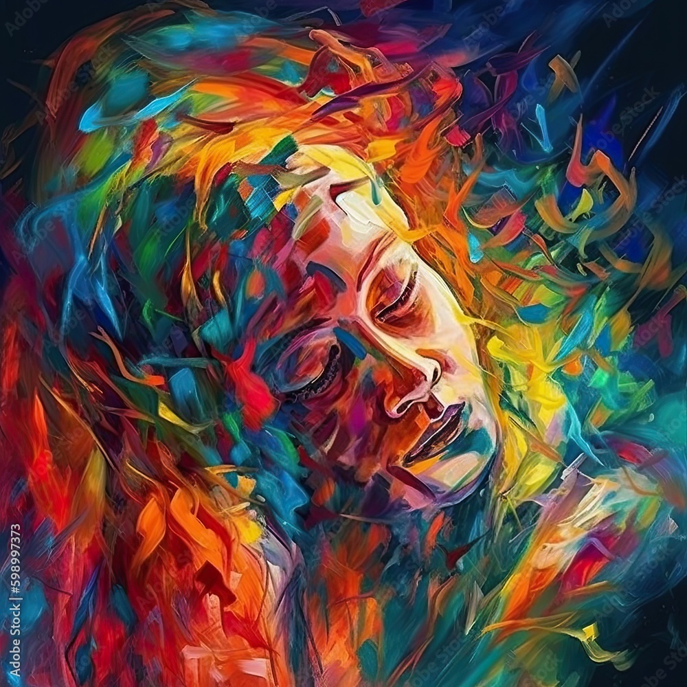 abstract oil painting of a woman who is experiencing sleeplessness ...