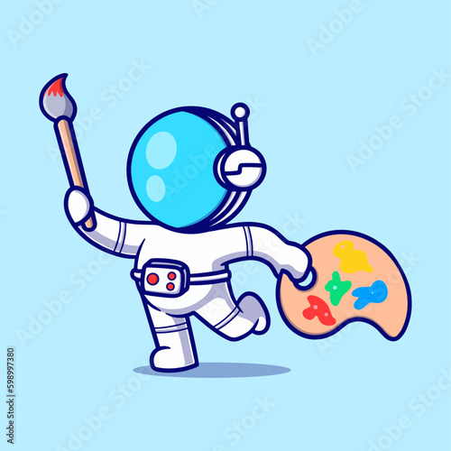 Cute astronaut artist Cartoon Vector Icon Illustration. Animal Icon Concept Isolated Premium Vector. Flat Cartoon Style
