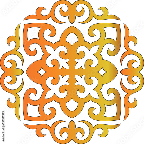 Kazakh Ornament Vector. Kazakh floral design. Vintage ornate linear ornament in Kazakh traditional style. Abstract Asian elements of the national pattern of the ancient nomads