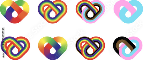 Rainbow hearts set. LGBT flag symbols, icons collection. Vector illustration.