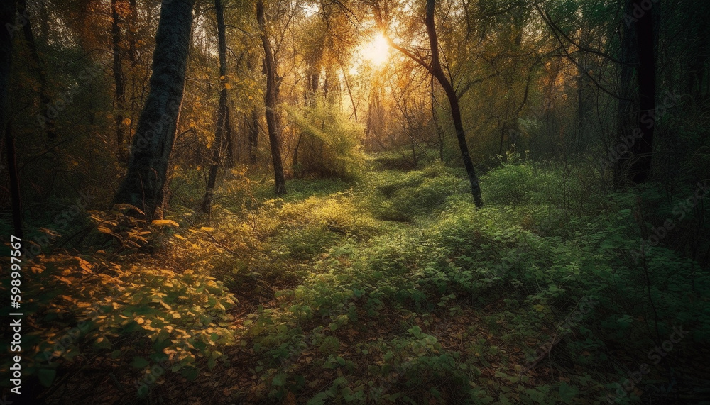 Obraz premium Autumn forest glows with vibrant multi colored leaves generative AI