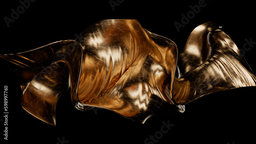 3d abstract golden cloth surface on black background. 3d rendering