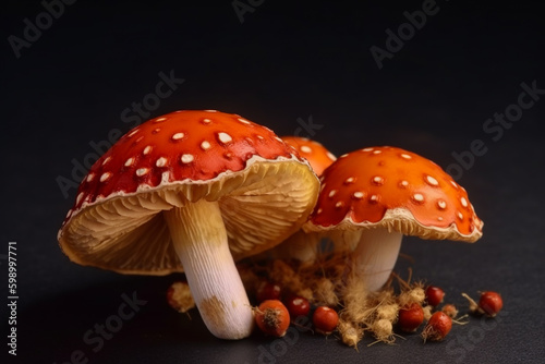 Dried fly agaric mushrooms, generative ai