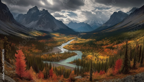 Vibrant autumn colors adorn majestic mountain landscape generative AI © Jeronimo Ramos