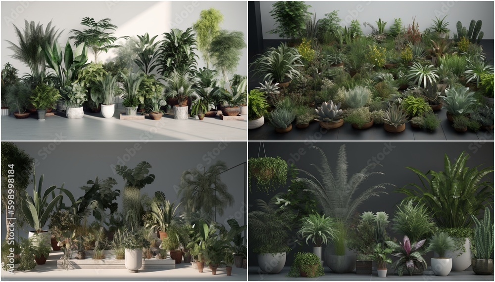 Un ensemble de plantes d'int rieur avec vue 3D Id al pour visualiser comment les plantes s'int grent dans un espace avant l'achat Peut tre utilis par des Passionn S de Jardinage ou des - obrazy, fototapety, plakaty 