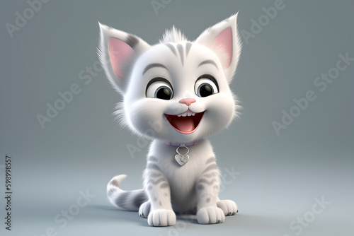 Cute Kawaii cartoon kitten. Generative AI. © JulMay