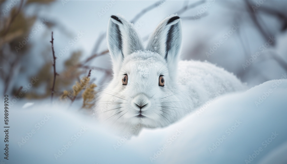 Fluffy rabbit sits in snow, looking cute generated by AI Fluffy rabbit sits in snow, looking cute generated by AI