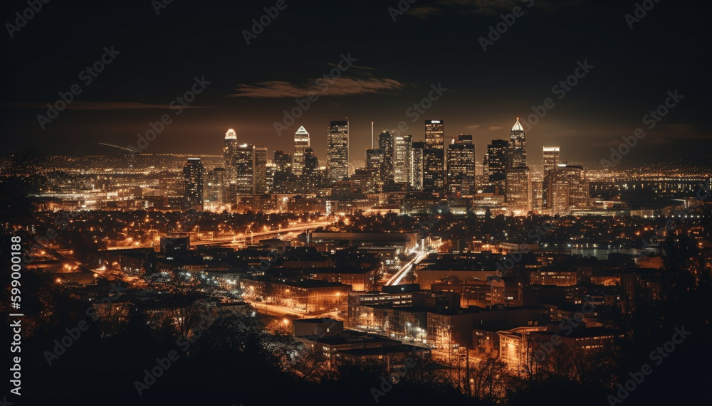 Bright city lights illuminate Alberta capital skyline generated by AI