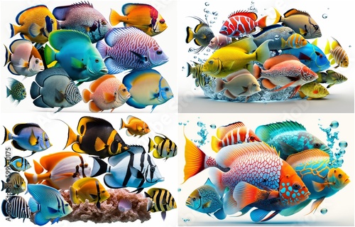 Fotografiet Beautifully detailed tropical fish and coral reef design Designed to bring the b