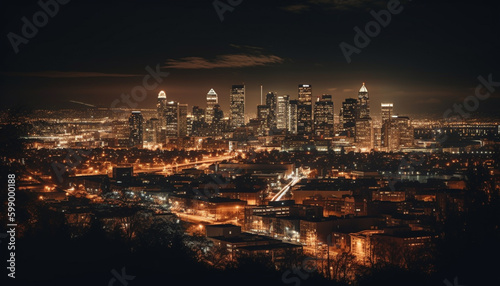 Bright city lights illuminate Alberta capital skyline generated by AI
