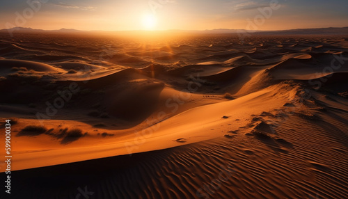 Rippled sand dunes  majestic mountain range  tranquil generated by AI