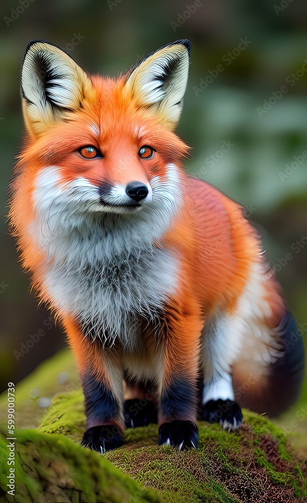 Close-up portrait of a red fox in the forest