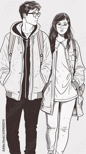 Casal em linha artística juntos desenhando
