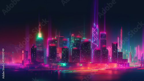 Futuristic city  neon light  lights of a large metropolis  high-rise buildings  generative AI  AI generated
