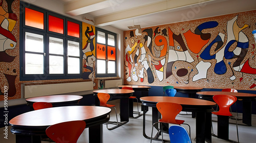 A Colorful Naive Mural Classroom - generative AI