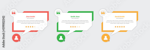 Client feedback template design with rating star on abstract shape