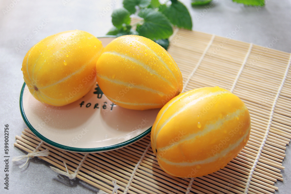 Sweet and crunchy Korean specialty Seongju melon summer fruit concept