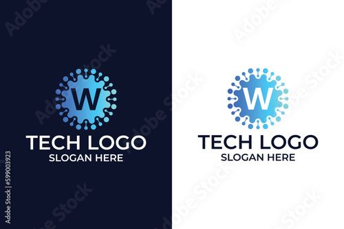 Smart and creative, dots or points letter W logo design template. energy tech planet atom vector icon. Geometric dot circle science medicine sign