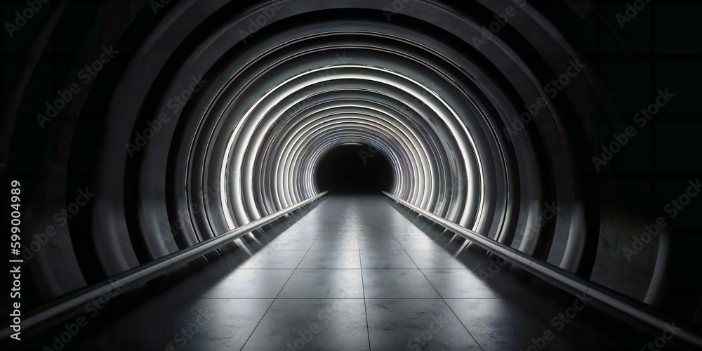 long black and white tunnel empty background