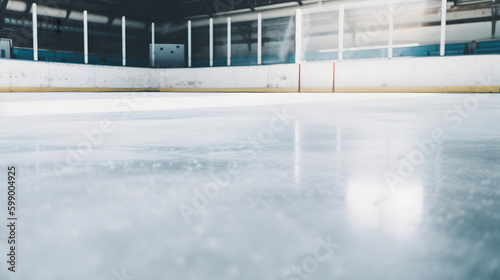 Close up of ice in hockey rink photo
