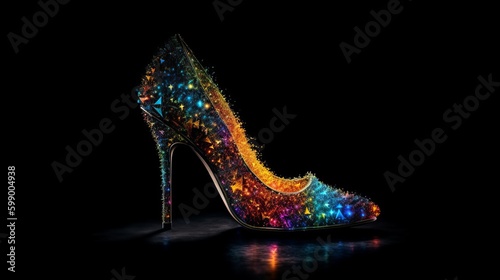 Women's stilettos are illuminated with colorful particles Generative AI