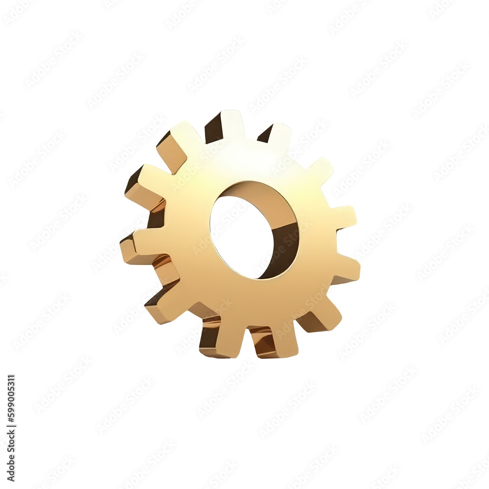3d icon cute Cogwheel gear, gold setting symbol. Repair, optimizing, workflow concept Cartoon minimal style on isolated Transparent png background. Generative ai