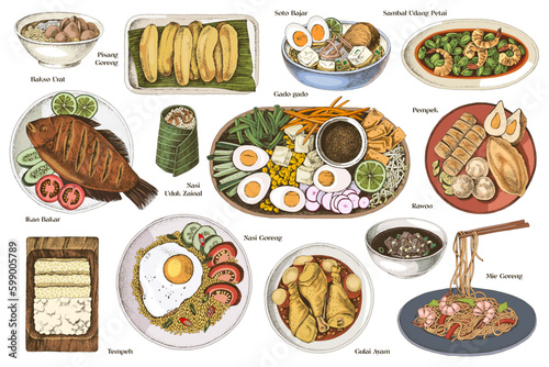 Indonesian kitchen. A set of classic dishes. Generative AI