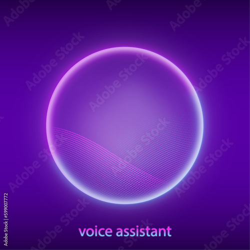 Artificial intelligence concept. Button icon with microphone. Banner for web site or mobile app. Landing page with ai personal voice assistant. Vector illustration.