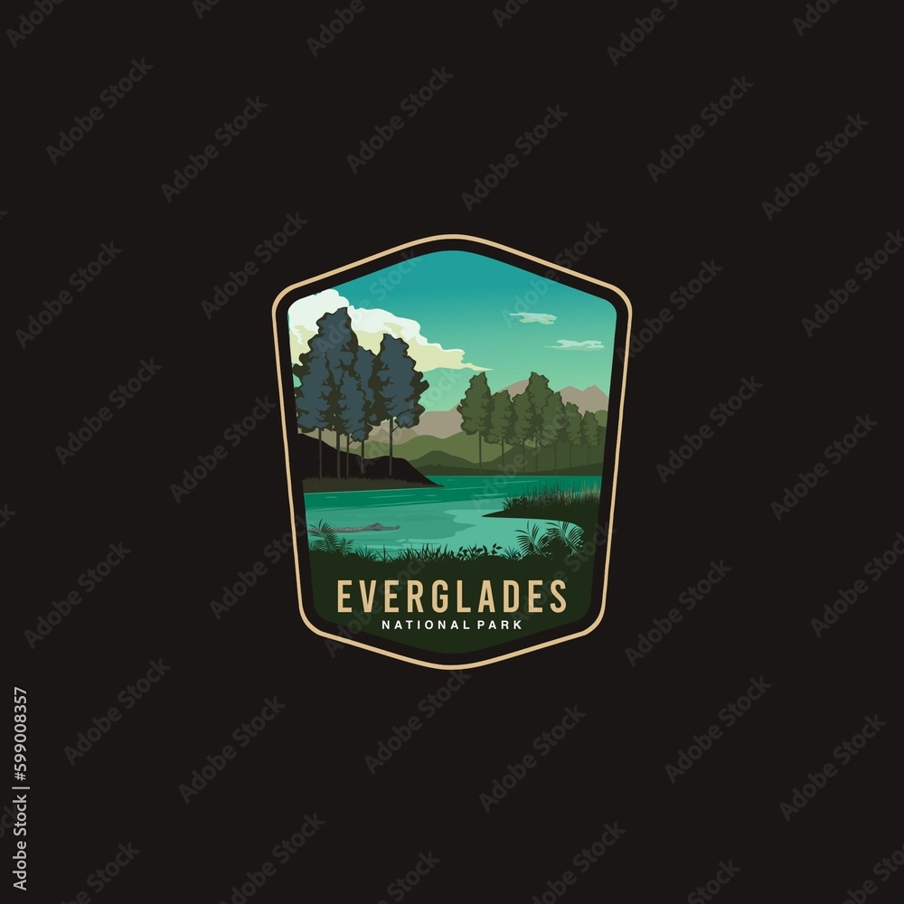 Fototapeta premium Emblem sticker patch logo illustration of Everglades National Park on dark background