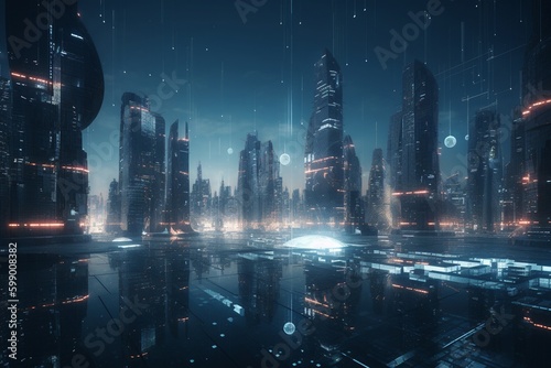 A futuristic cityscape with advanced healthcare and medical technology  Generative AI