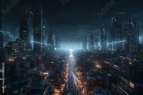 A futuristic cityscape with advanced healthcare and medical technology  Generative AI