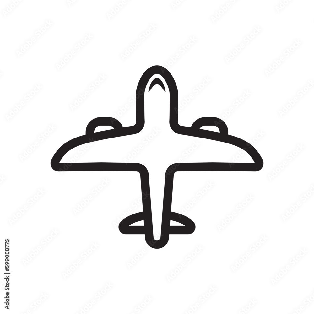 Plane vector icon. Aviation icon. Airplane flat sign design. Flight transport plane symbol. Airport airplane outline vector sign. Reactive plane line symbol. Aircraft pictogram. Jet icon. UX UI icon