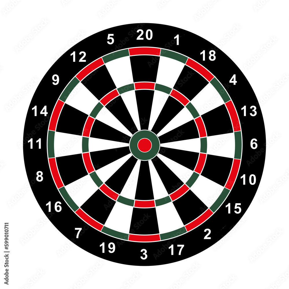 Classic darts board with twenty black and white sectors icon isolated on white background. Darts game sign. Dartsboard illustration Classic darts board with twenty black and white sectors icon isolated on white background. Darts game sign. Dartsboard illustration