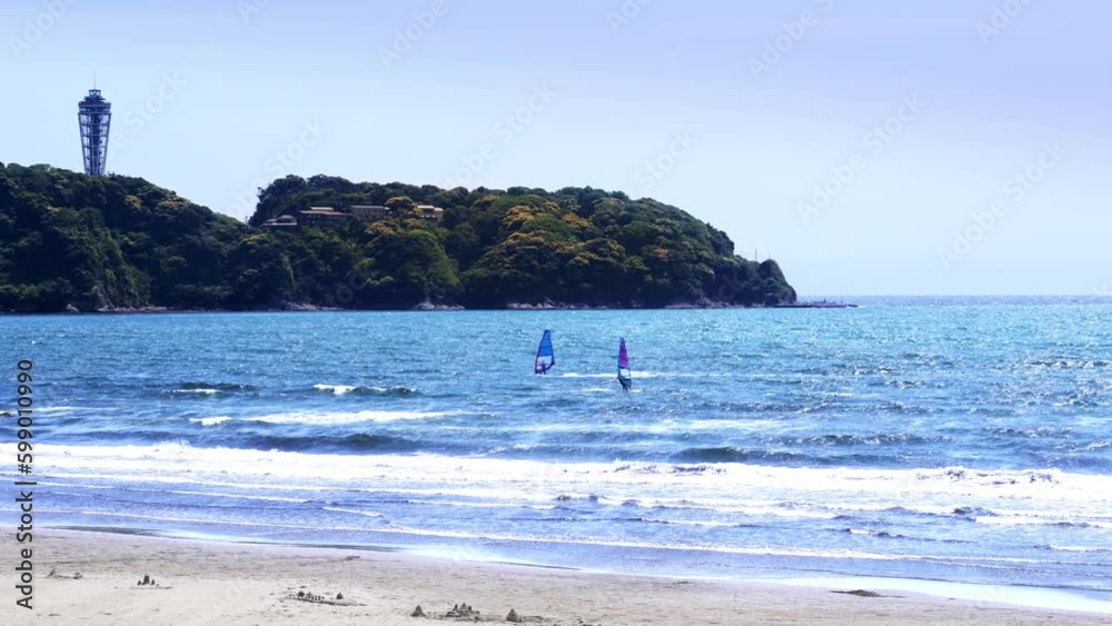 - Shonan Beach landscape - 湘南海岸のウィンドサーファーと江ノ島の風景 - Shonan Beach landscape - 湘南海岸のウィンドサーファーと江ノ島の風景