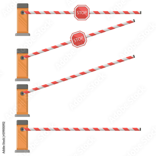 Vector Street Classical Closed and Open Road Barrier Set Isolated on White Background.