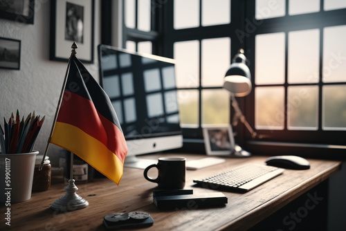 German flag waving Generative Ai photo