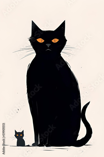 Ilustración Gato negro diseño minimalista 