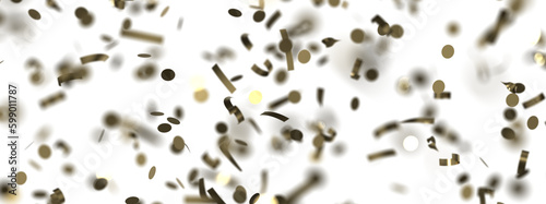 Golden confetti falling down isolated on transparent background. © vegefox.com