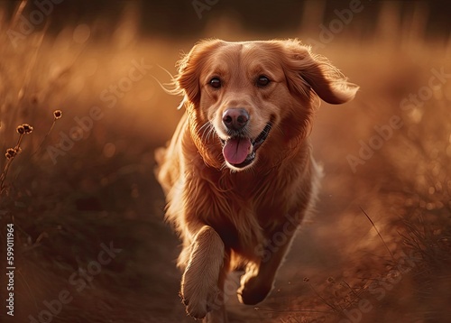 Golden Retriever running in the field Generative Ai © Creda