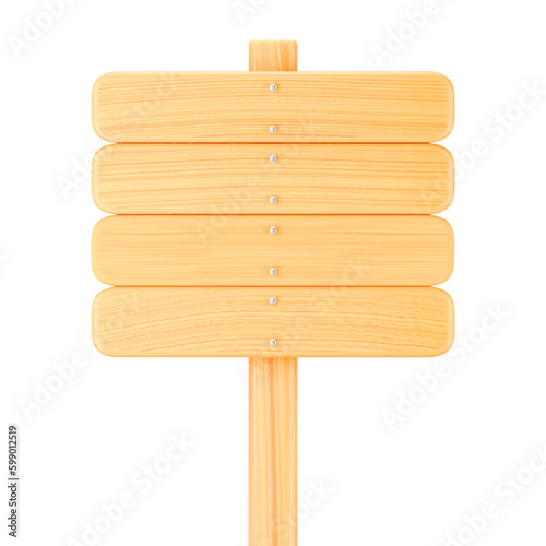3d wooden sign or banner, isolated on white background. Render of wood sign or bulletin board for announcements, advertising, choosing right direction. 3d cartoon simple vector illustration