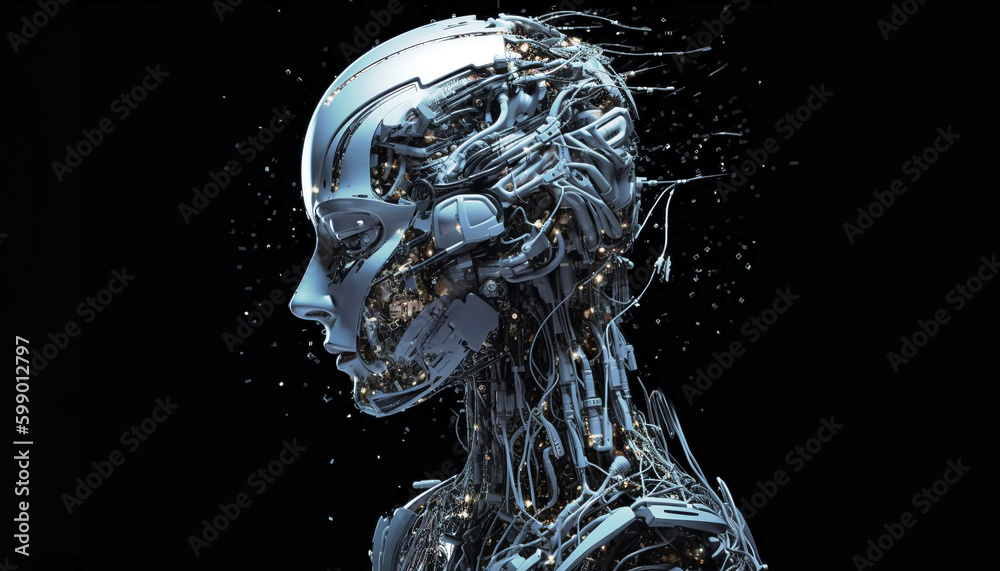 Female robot face, Artificial intelligence concept. Generative AI - obrazy, fototapety, plakaty 