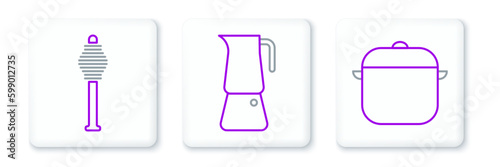 Set line Cooking pot, Honey dipper stick and Moka icon. Vector